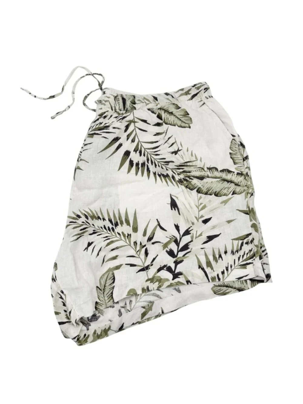 Womens 3X Shorts Linen Tropical Print Drawstring Green White by C&C California